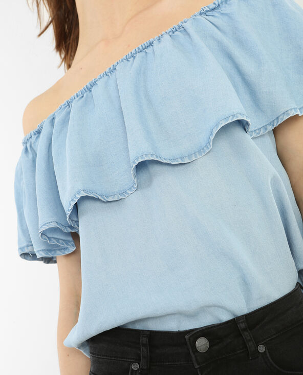Blouse volant bardot Jean bleached - Pimkie
