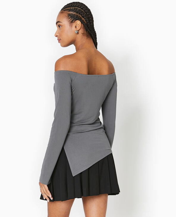 Top manches longues encolure Bardot gris - Pimkie