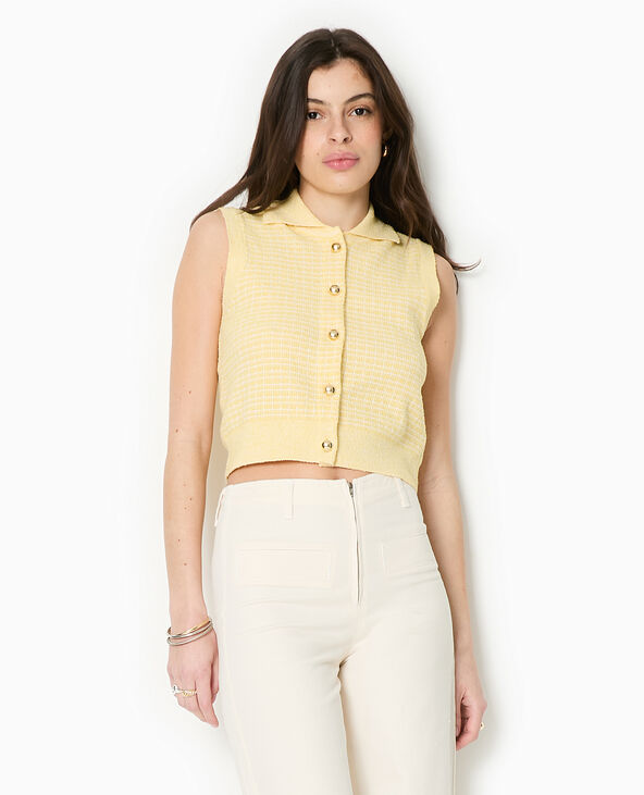 Gilet sans manches en maille à carreaux jaune - Pimkie