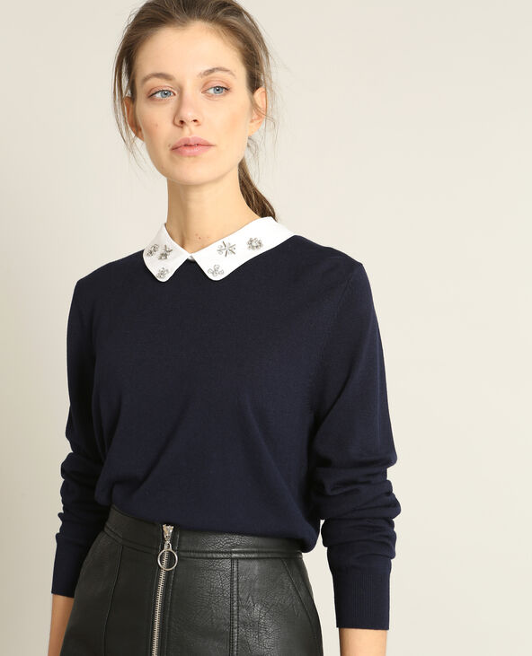 Pull col bijoux bleu marine - Pimkie