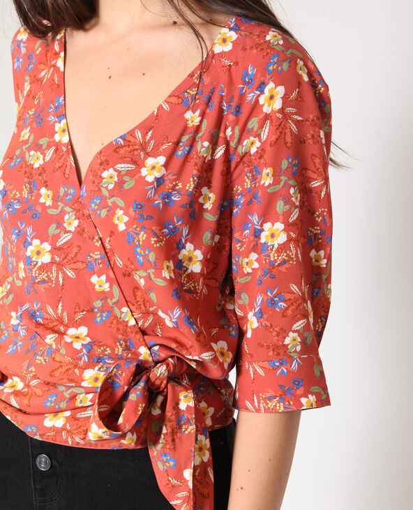 Blouse à fleurs marron - Pimkie