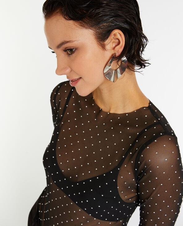 Top en tulle avec clous noir - Pimkie