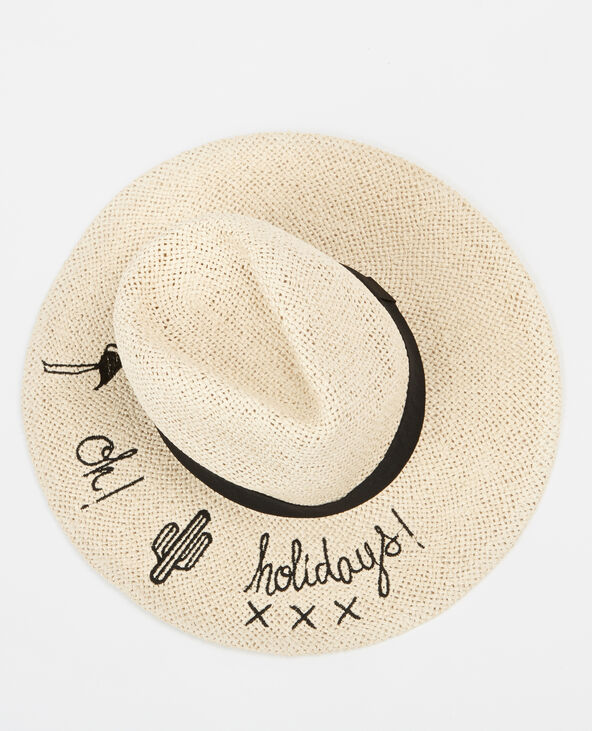 Chapeau en paille à message beige - Pimkie