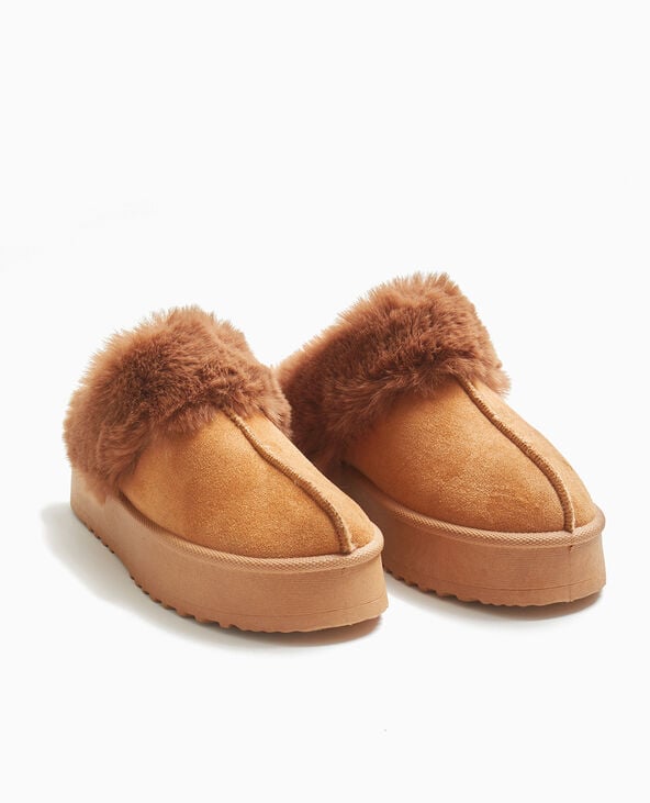 Mules sabots en suédine et fausse fourrure beige - Pimkie