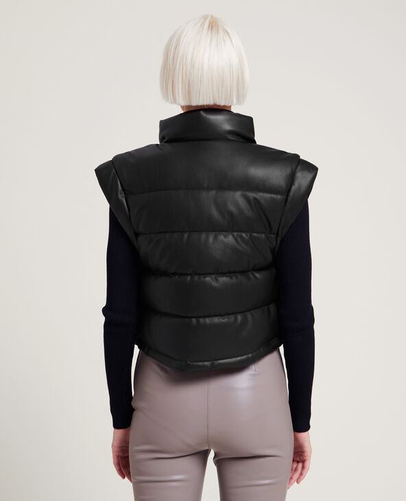 Doudoune sans manches simili cuir noir - Pimkie