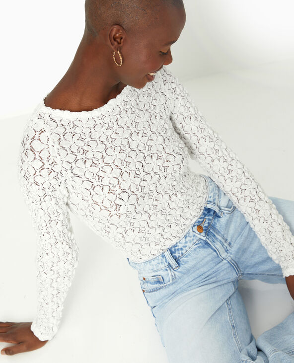 Top manches longues en tissu dentelle reliefe
