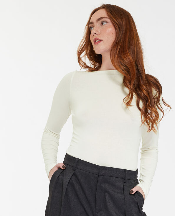 T-shirt manches longues encolure bateau blanc - Pimkie