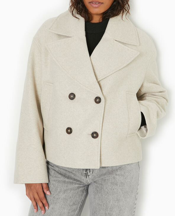 Caban court effet drap de laine beige - Pimkie