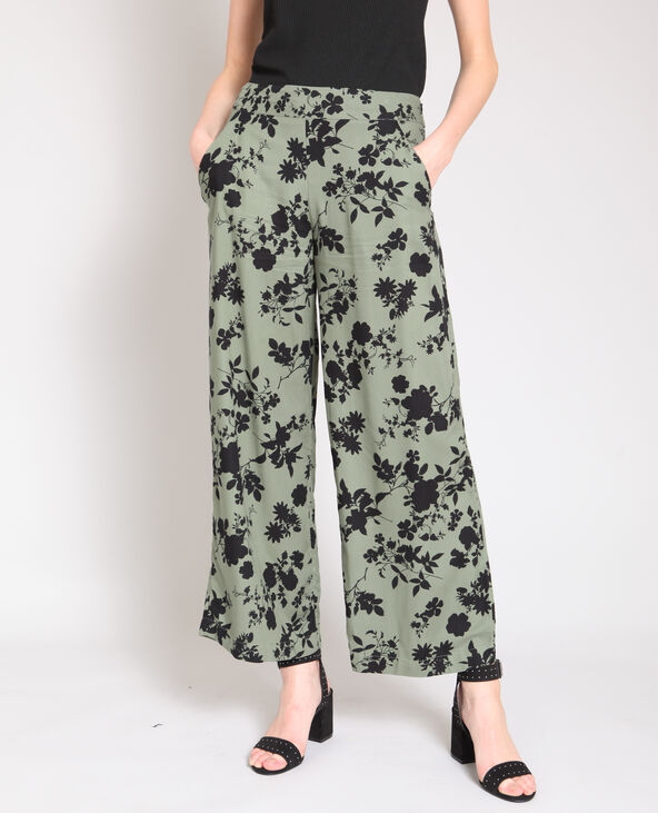 Pantalon large à fleurs vert de gris - Pimkie