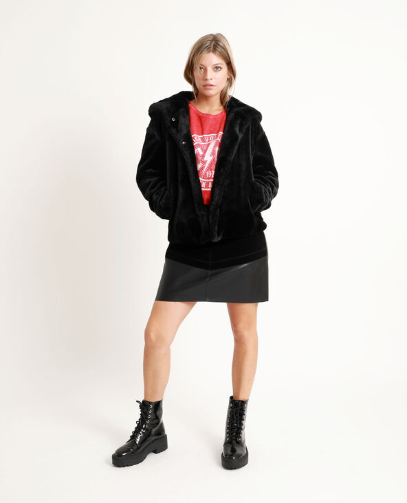Manteau court en fausse fourrure noir - Pimkie