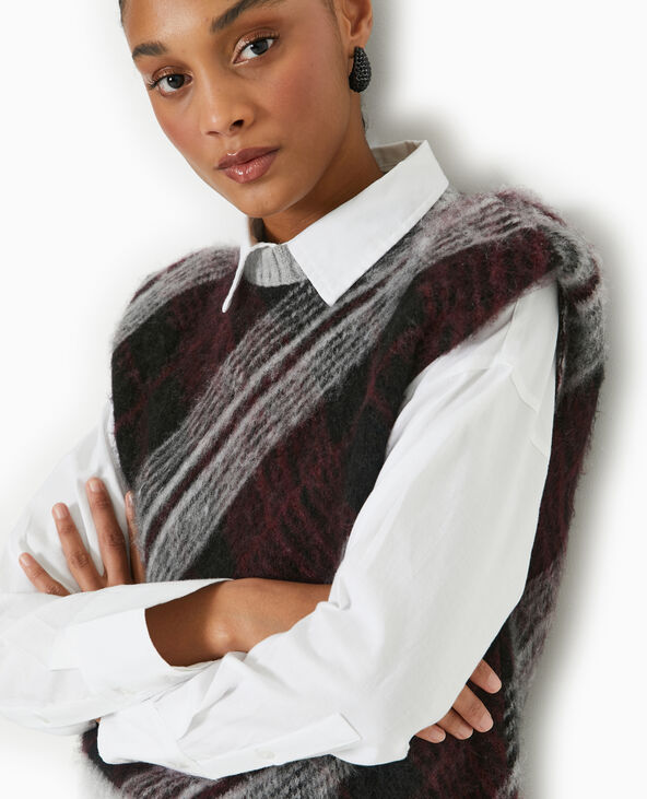 Pull sans manches avec épaulettes motif carreaux rouge - Pimkie