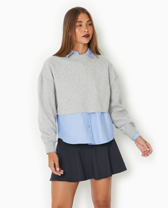 Sweat large cropped gris chiné - Pimkie