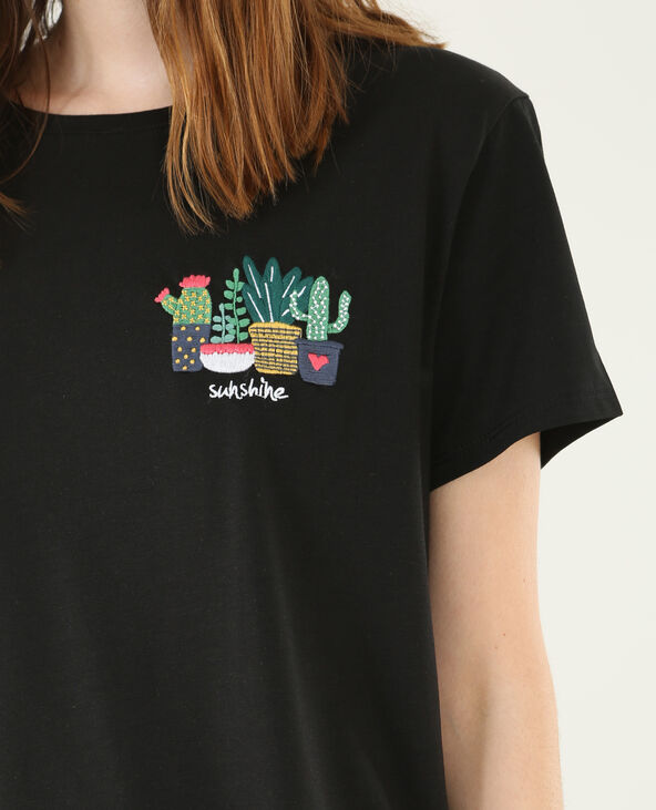 T-shirt broderie cactus noir - Pimkie