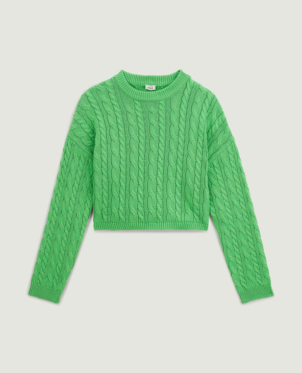Pull court en maille torsadée vert - Pimkie