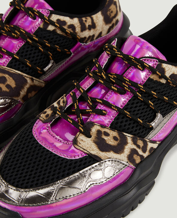 Sneakers multi-matière avec motif léopard noir - Pimkie