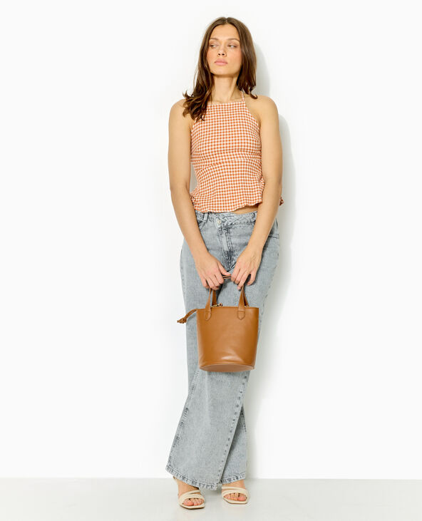 Top base volantée dos dégagé motif vichy marron - Pimkie