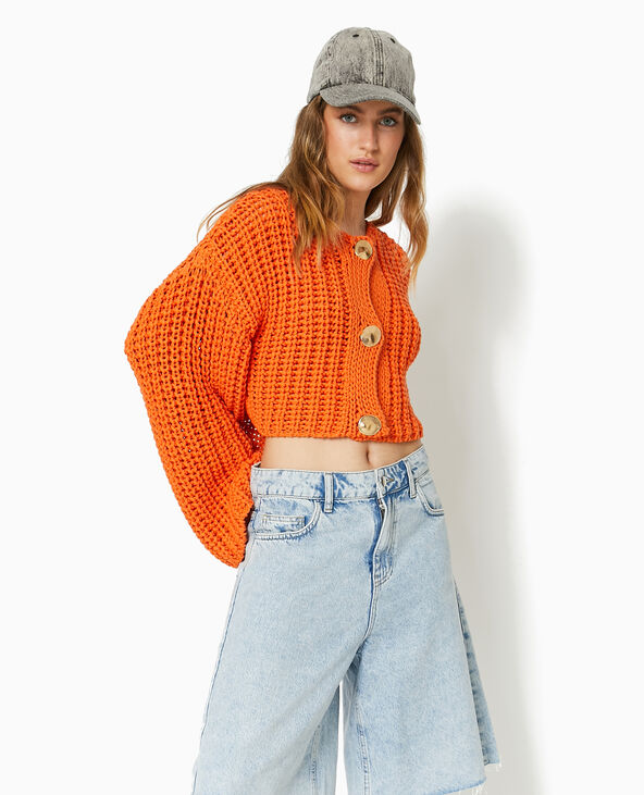 Gilet grosse maille avec boutons métalliques orange - Pimkie