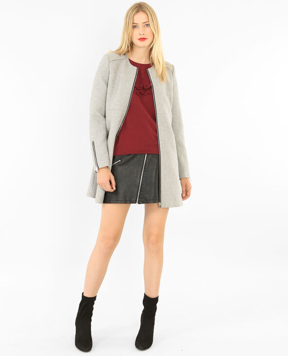 Manteau mi-long zippé gris chiné - Pimkie