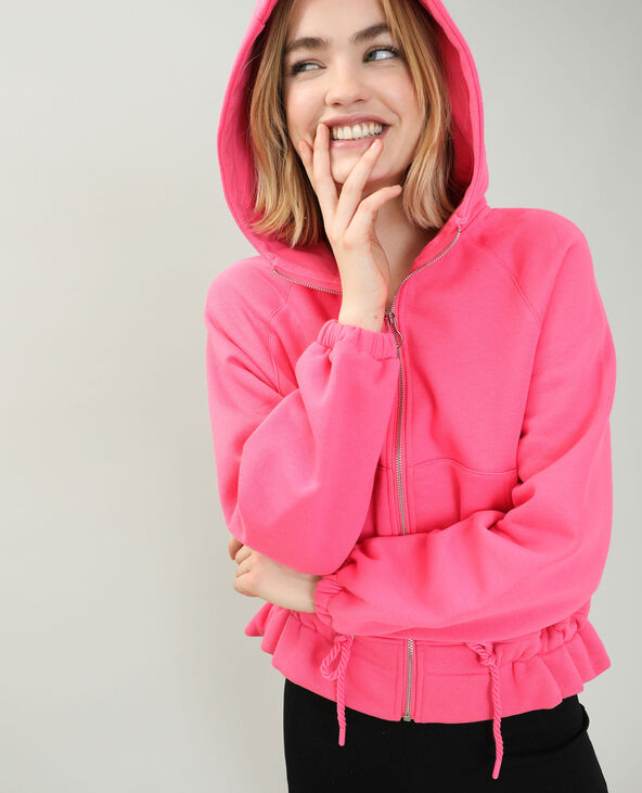 Sweat à capuche molletonné volanté rose fluo - Pimkie