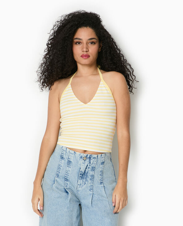 Top dos-nu court rayé jaune - Pimkie
