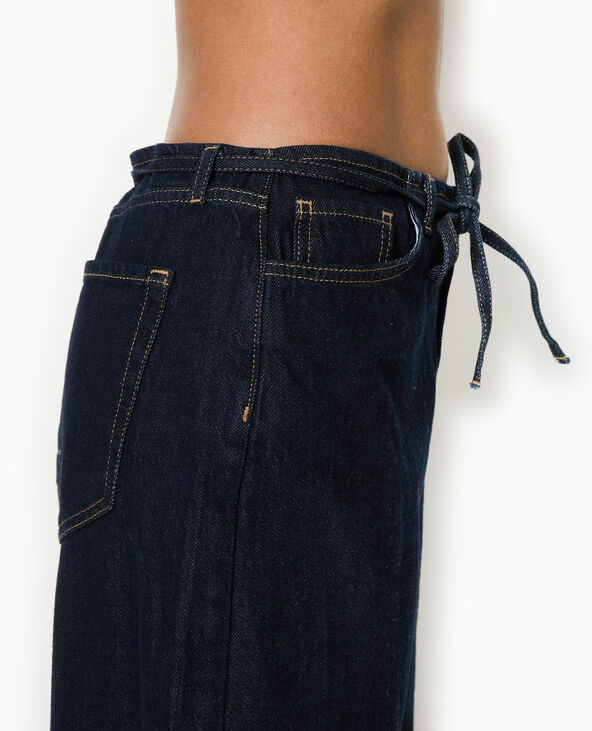 Jean droit taille basse avec ceinture à nouer bleu - Pimkie