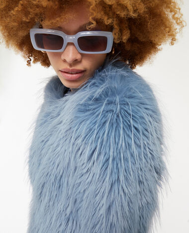 Manteau en fausse fourrure bleu - Pimkie