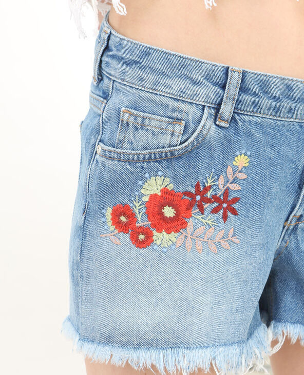 Short en jean brodé bleu - Pimkie