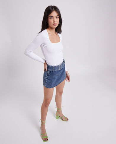Jupe-short avec ceinture œillets bleu - Pimkie