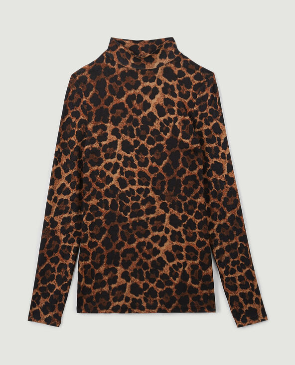 Top manches longues col montant motif léopard camel - Pimkie
