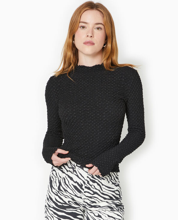 Top manches longues en maille texturée noir - Pimkie