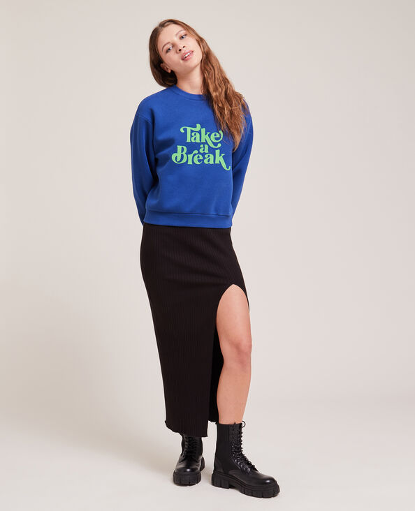 Sweat col rond avec flocage bleu foncé - Pimkie