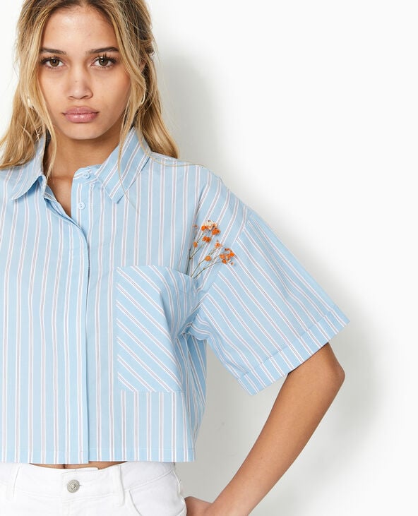 Chemise cropped rayée façon pyjama d'homme bleu - Pimkie