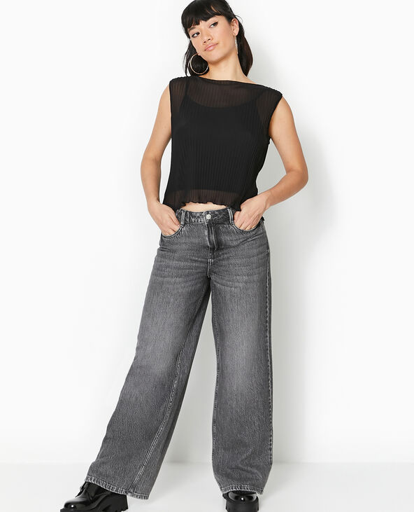 Top sans manche en tulle plissé noir - Pimkie
