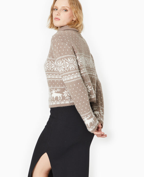 Gilet court zippé avec motifs de Noël taupe - Pimkie