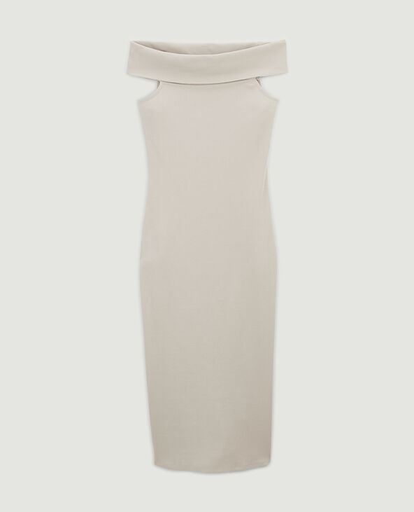 Robe midi encolure Bardot sable - Pimkie