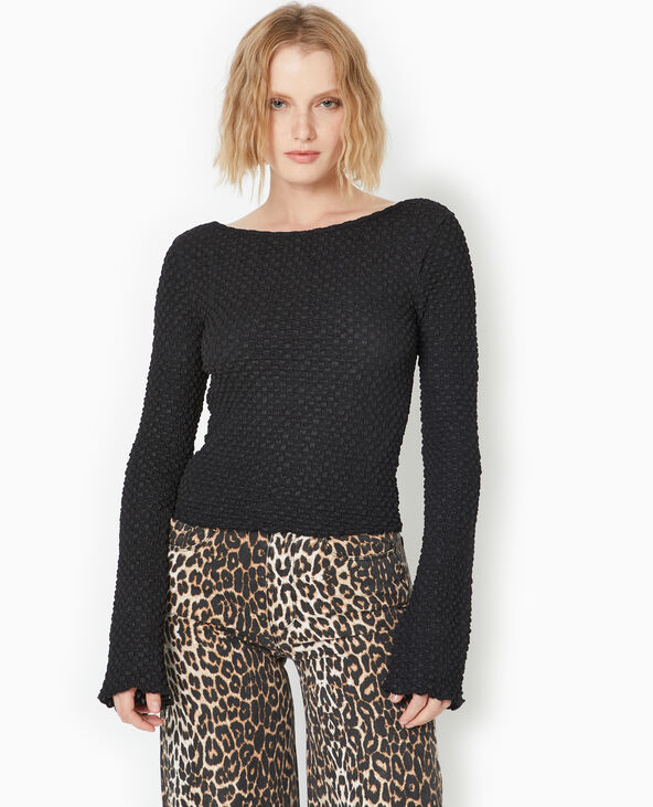 Top dos-nu manches flare en maille texturée noir - Pimkie