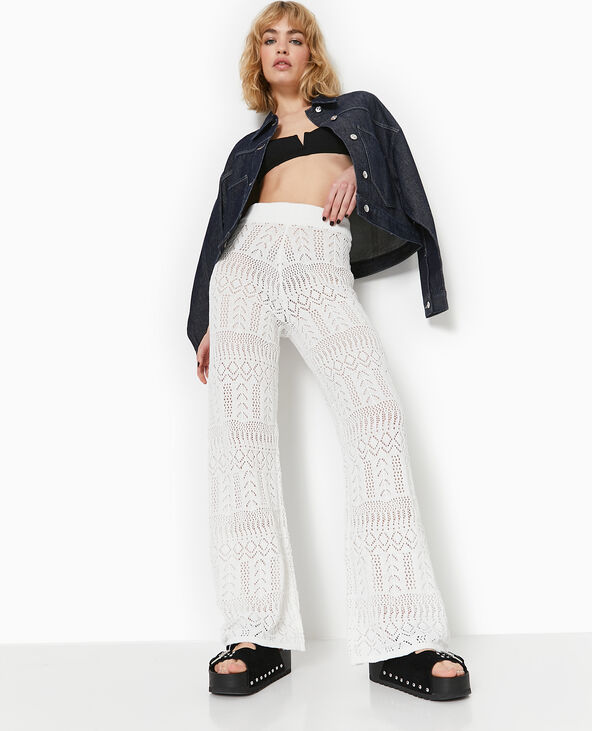 Pantalon en maille fantaisie ajourée blanc - Pimkie