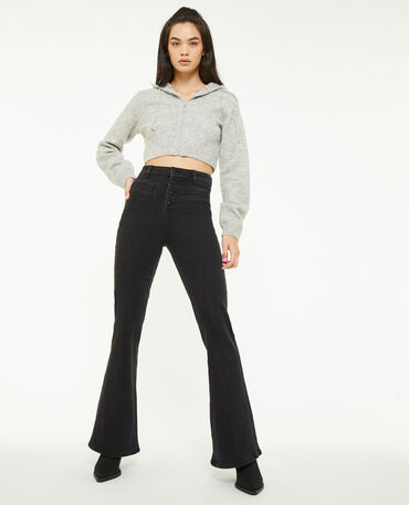 Pantalon skinny boutons aux poches noir femme