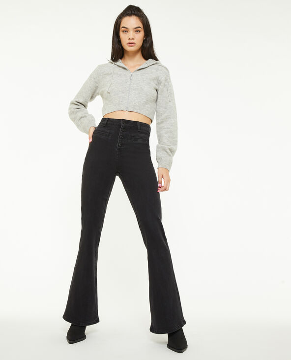 Jean flare taille haute boutons apparents