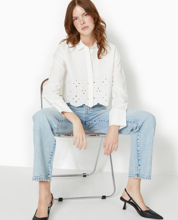 Chemise cropped avec broderie anglaise