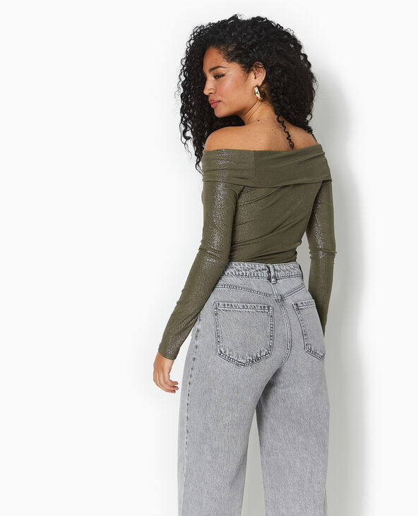 Top encolure Bardot avec paillettes vert kaki - Pimkie
