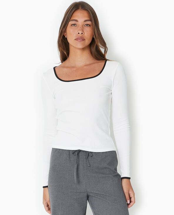 Top en maille côtelée avec biais contrasté blanc - Pimkie