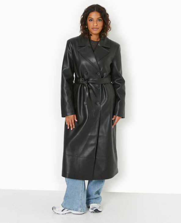 Manteau long en simili cuir noir - Pimkie