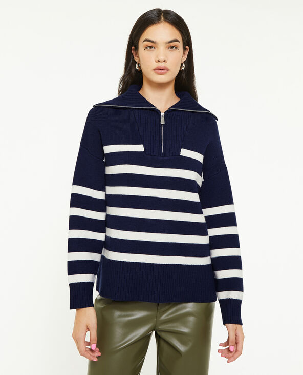 Pull droit col camionneur rayé bleu marine - Pimkie