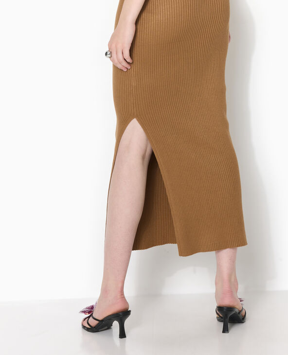 Robe longue bustier en maille côtelée marron - Pimkie