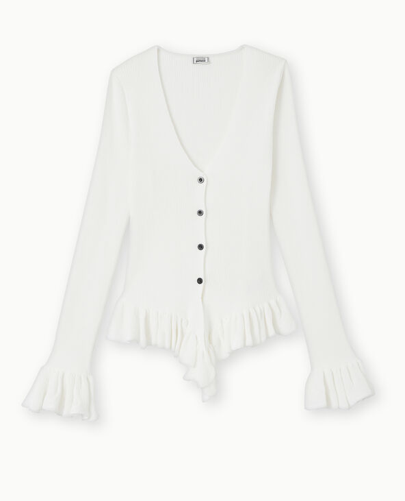 Gilet en fine maille côtelée avec volants blanc - Pimkie