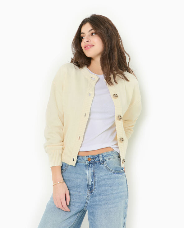 Gilet col rond avec gros boutons blanc - Pimkie