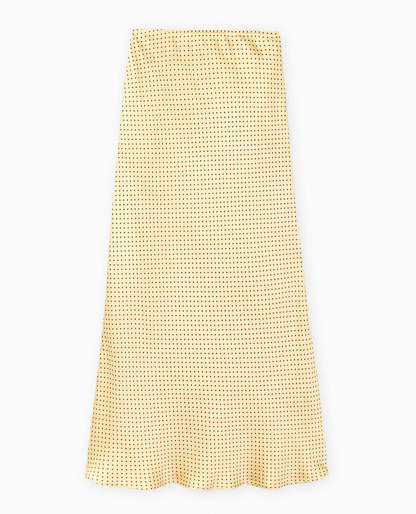 Jupe longue en satin motif pois jaune - Pimkie