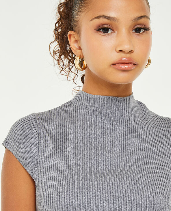 Top en maille manches courtes gris foncé - Pimkie