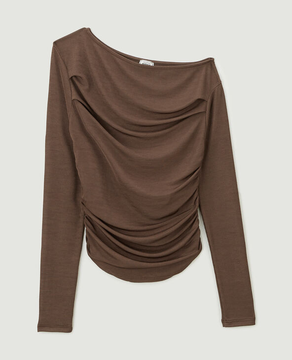 Top manches longues effet drapé taupe - Pimkie